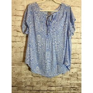 COMO Vintage Peasant Top Womens 2X Baby Blue Paisley Romantic Feminine Plus